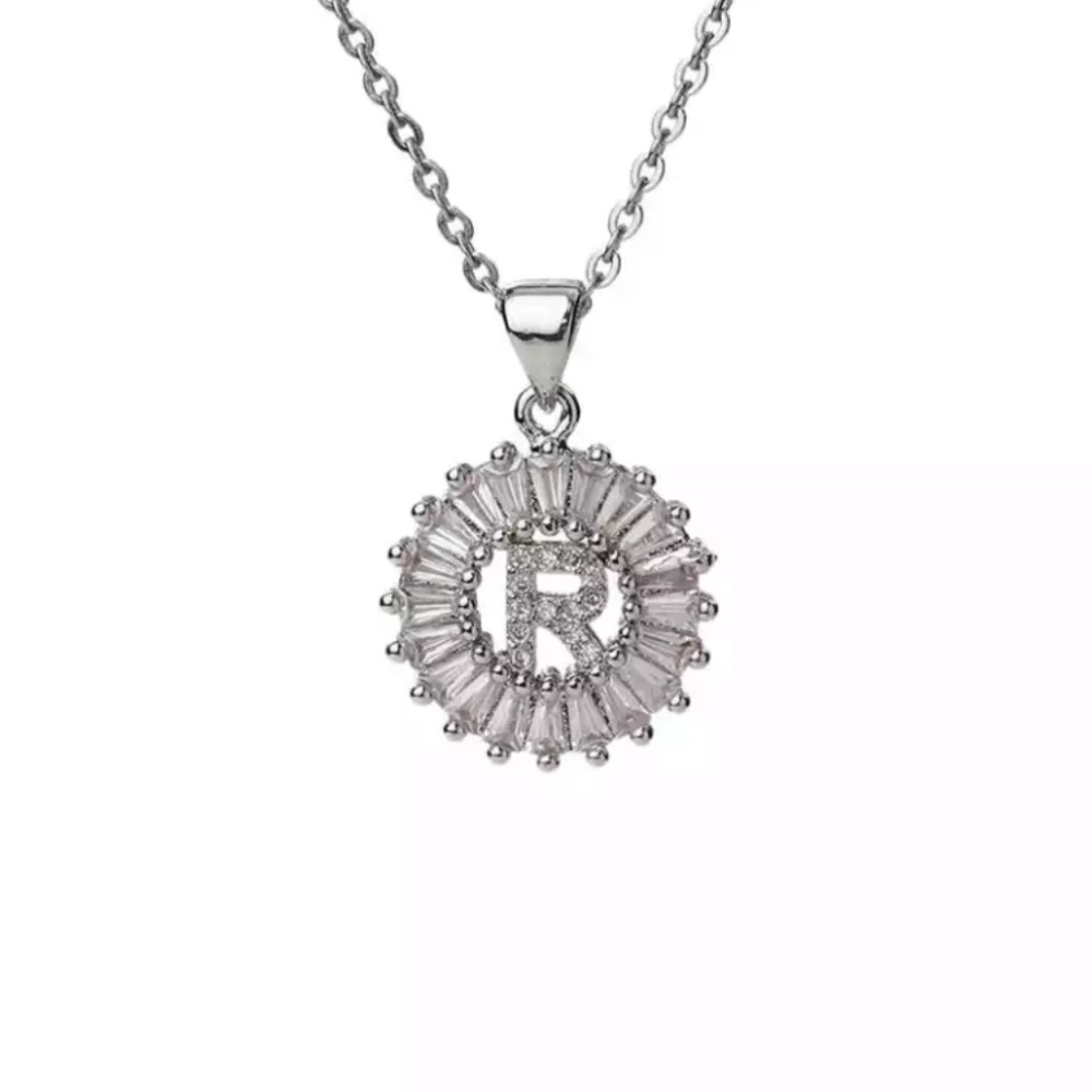 Silver Initial Crystal Pendant Necklace A-Z - Picture 7 of 7